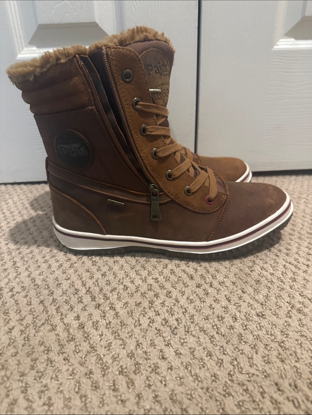 Pajar Chestnut Brown Faux-Fur Lace-Up Waterproof Winter Boots